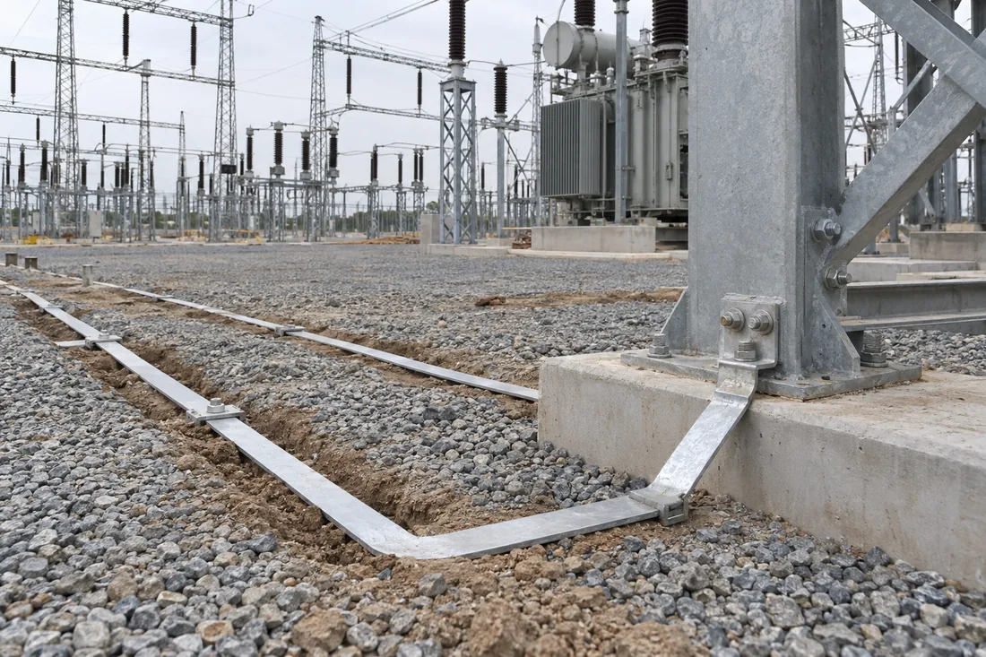 Substation flat steel strips illustrating a use for flats, not a documented Madhur project