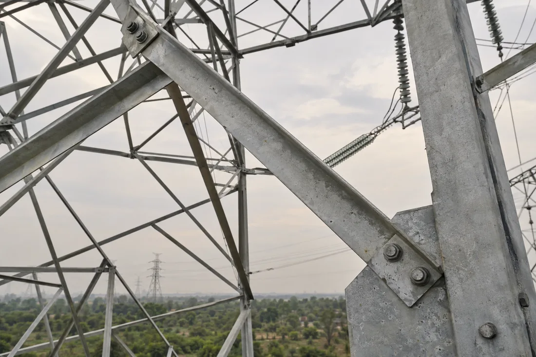 Galvanised angle braces in a transmission tower, illustrating an angle application, not a documented Madhur project